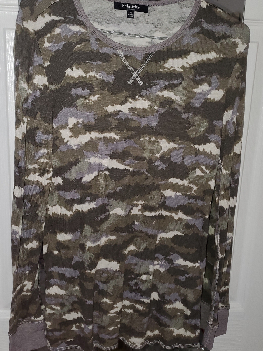 Camo Thermal Long Sleeve Top - Olive, Taupe, Cream